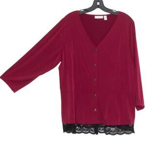 Susan Graver Womens Top Slinky Peplum Button Lace Trim Career Plus Size 1X FB